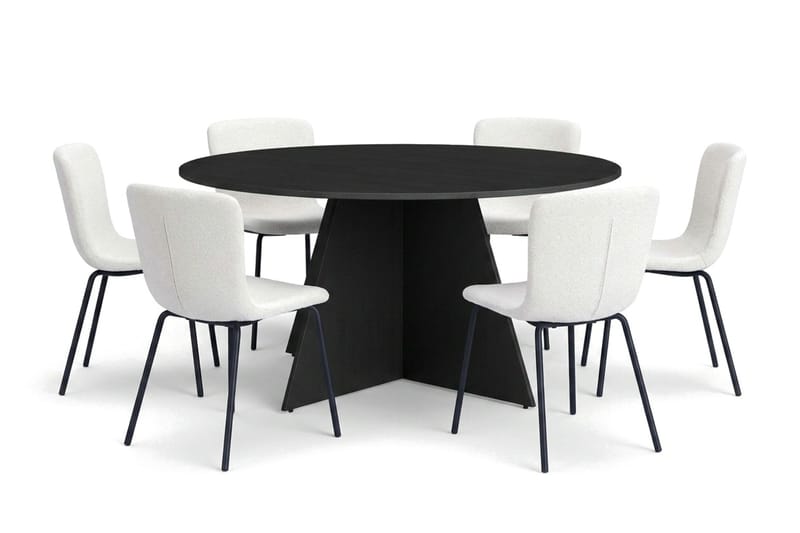 Vera spisegruppe rund 150 cm svart med 6 Katy spisestoler - Svart - Møbler - Bord - Spisegruppe