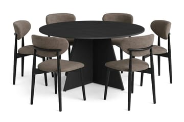 Vera spisegruppe rund 150 cm svart med 6 Molly spisestoler