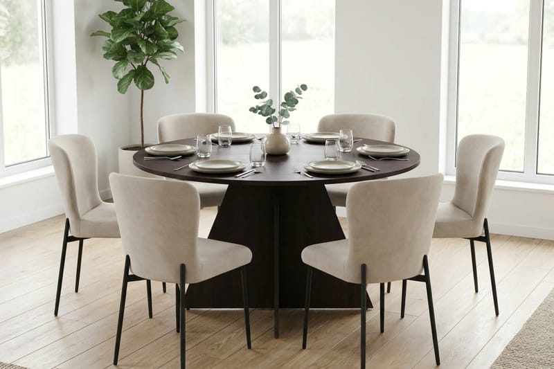 Vera spisegruppe rundt 130 cm røkt eik med 6 Elsie spisestoler - Røkt eik/Beige - Møbler - Bord - Spisegruppe