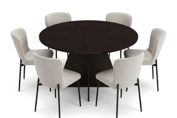 Vera spisegruppe rundt 130 cm røkt eik med 6 Elsie spisestoler - Røkt eik/Beige - Møbler - Bord - Spisegruppe