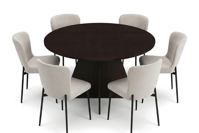 Vera spisegruppe rundt 130 cm røkt eik med 6 Elsie spisestoler - Røkt eik/Beige - Møbler - Bord - Spisegruppe
