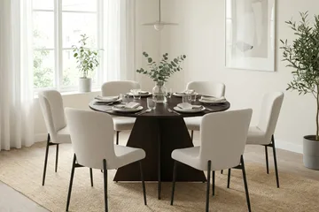 Vera spisegruppe rundt 130 cm røkt eik med 6 Elsie spisestoler - Røkt eik/Hvit - Møbler - Bord - Spisegruppe