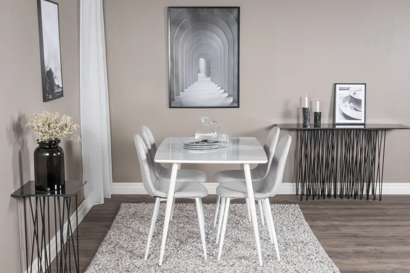 Ypas Spisegruppe 120 cm inkl. 4 Ypas Stoler - Hvit/Grå - Møbler - Bord - Spisegruppe