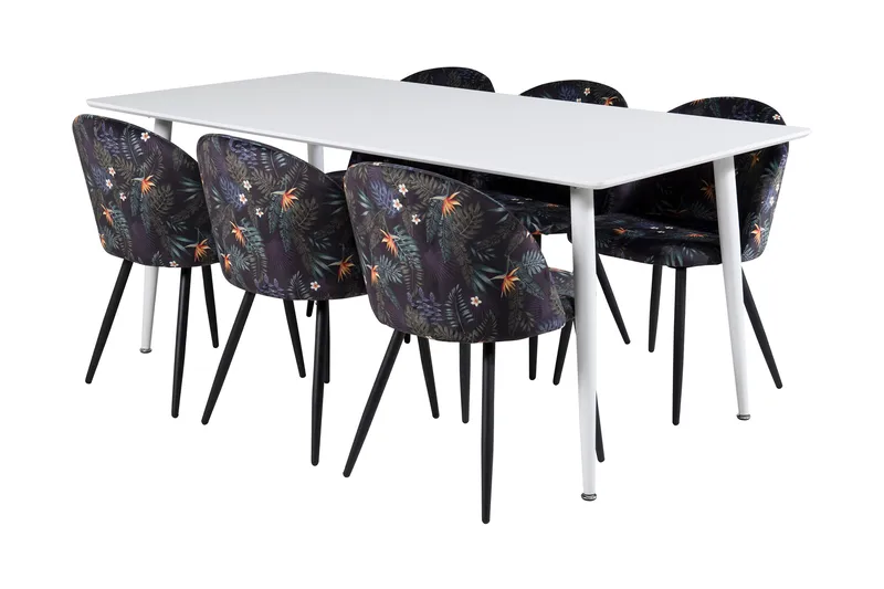 Ypas Spisegruppe 180 cm inkl. 6 Sedavi Stoler, Hvit/Blå/Svart