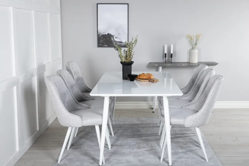 Ypas Spisegruppe 180 cm inkl. 6 Valera Stoler - Hvit/Grå - Møbler - Bord - Spisegruppe