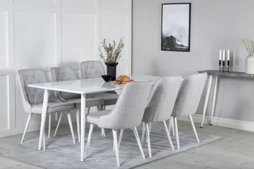 Ypas Spisegruppe 180 cm inkl. 6 Valera Stoler - Hvit/Grå - Møbler - Bord - Spisegruppe