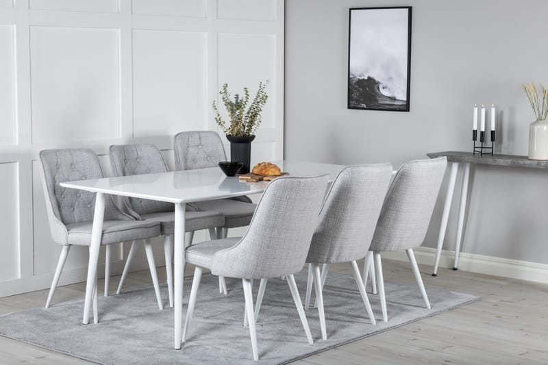Ypas Spisegruppe 180 cm inkl. 6 Valera Stoler - Hvit/Grå - Møbler - Bord - Spisegruppe