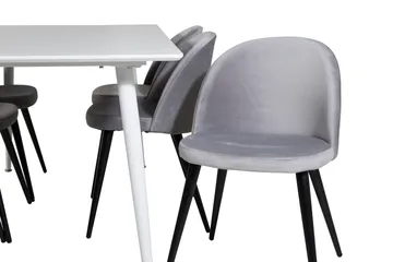 Ypas Spisegruppe 180 cm inkl. 6 Valeri Stoler - Hvit/Fløyel/Lysegrå/Svart - Møbler - Bord - Spisegruppe
