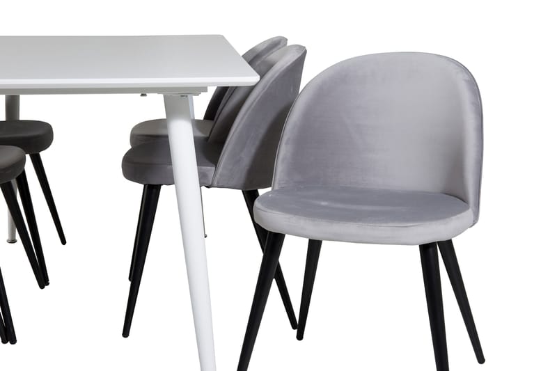 Ypas Spisegruppe 180 cm inkl. 6 Valeri Stoler - Hvit/Fløyel/Lysegrå/Svart - Møbler - Bord - Spisegruppe