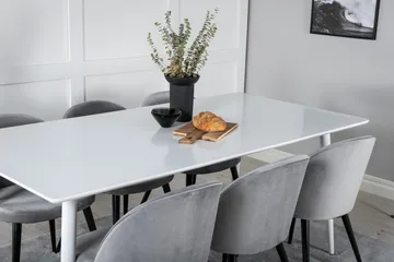 Ypas Spisegruppe 180 cm inkl. 6 Valeri Stoler - Hvit/Fløyel/Lysegrå/Svart - Møbler - Bord - Spisegruppe