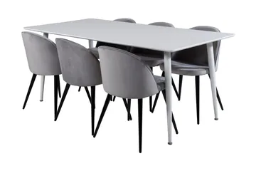 Ypas Spisegruppe 180 cm inkl. 6 Valeri Stoler - Hvit/Fløyel/Lysegrå/Svart - Møbler - Bord - Spisegruppe