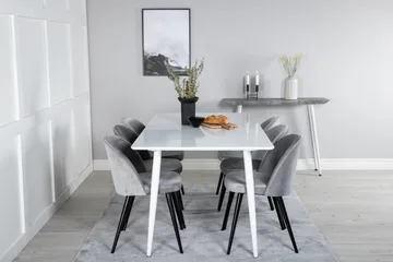Ypas Spisegruppe 180 cm inkl. 6 Valeri Stoler - Hvit/Fløyel/Lysegrå/Svart - Møbler - Bord - Spisegruppe