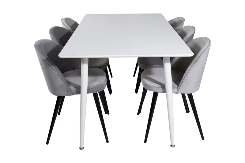 Ypas Spisegruppe 180 cm inkl. 6 Valeri Stoler - Hvit/Fløyel/Lysegrå/Svart - Møbler - Bord - Spisegruppe