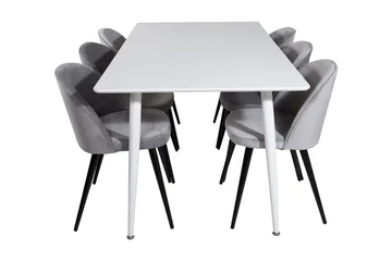 Ypas Spisegruppe 180 cm inkl. 6 Valeri Stoler - Hvit/Fløyel/Lysegrå/Svart - Møbler - Bord - Spisegruppe