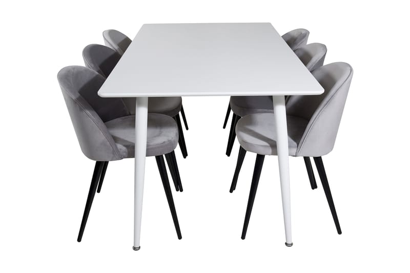Ypas Spisegruppe 180 cm inkl. 6 Valeri Stoler - Hvit/Fløyel/Lysegrå/Svart - Møbler - Bord - Spisegruppe