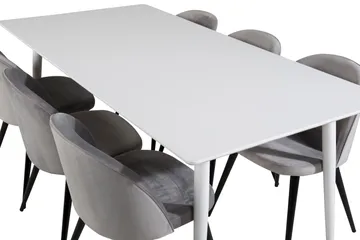 Ypas Spisegruppe 180 cm inkl. 6 Valeri Stoler - Hvit/Fløyel/Lysegrå/Svart - Møbler - Bord - Spisegruppe