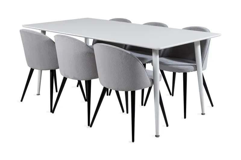 Ypas Spisegruppe 180 cm inkl. 6 Valeri Stoler, Hvit/Grå