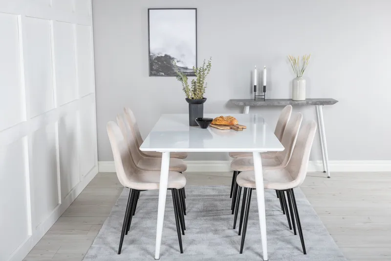Ypas Spisegruppe 180 cm inkl. 6 Pontus Stoler - Hvit/Svart/Beige - Møbler - Bord - Spisegruppe