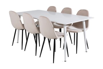Ypas Spisegruppe 180 cm inkl. 6 Pontus Stoler - Hvit/Svart/Beige - Møbler - Bord - Spisegruppe