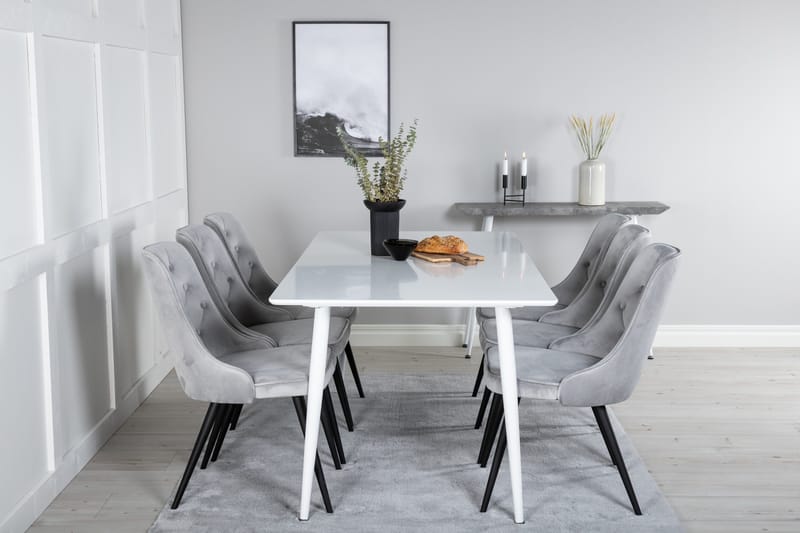 Ypas Spisegruppe 180cm inkl. 6 Valera Lyx Stoler - Fløyel/Hvit/Svart/Grå - Møbler - Bord - Spisegruppe