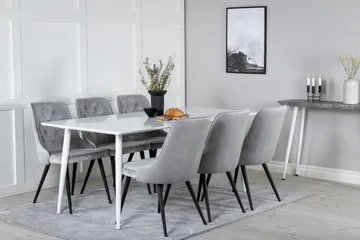 Ypas Spisegruppe 180cm inkl. 6 Valera Lyx Stoler - Fløyel/Hvit/Svart/Grå - Møbler - Bord - Spisegruppe