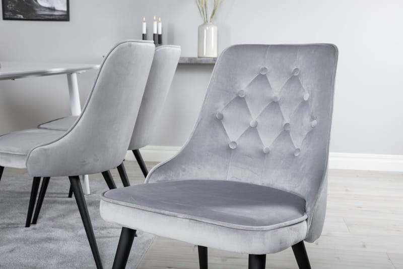 Ypas Spisegruppe 180cm inkl. 6 Valera Lyx Stoler - Fløyel/Hvit/Svart/Grå - Møbler - Bord - Spisegruppe