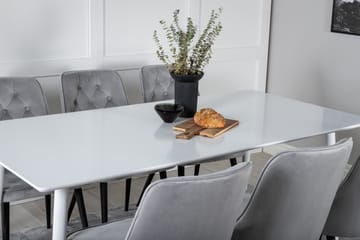 Ypas Spisegruppe 180cm inkl. 6 Valera Lyx Stoler - Fløyel/Hvit/Svart/Grå - Møbler - Bord - Spisegruppe
