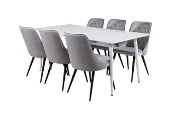 Ypas Spisegruppe 180cm inkl. 6 Valera Lyx Stoler - Fløyel/Hvit/Svart/Grå - Møbler - Bord - Spisegruppe