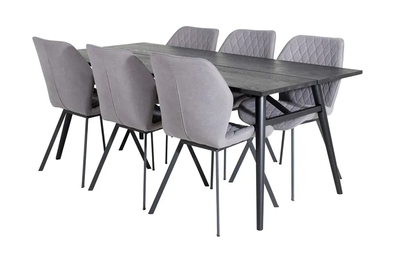 Zenazmi Forlengningsbar Spisegruppe 195 cm inkl. 6 Sumoas St, Svart/Grå