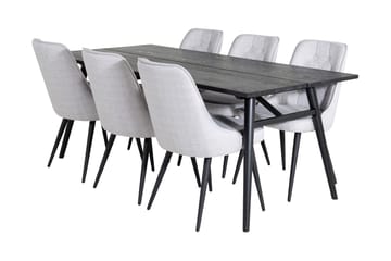 Zenazmi Forlengningsbar Spisegruppe 195 cm inkl. 6 Valera St - Svart/Grå - Møbler - Bord - Spisegruppe