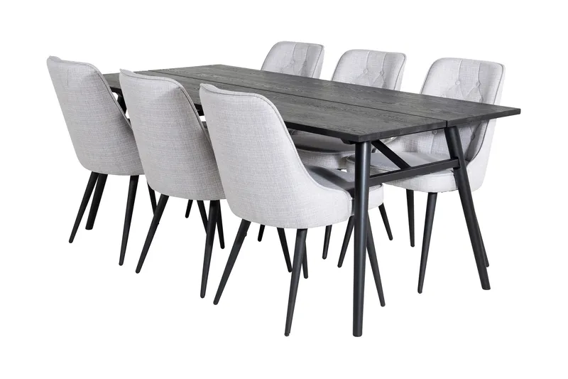 Zenazmi Forlengningsbar Spisegruppe 195 cm inkl. 6 Valera St, Svart/Grå