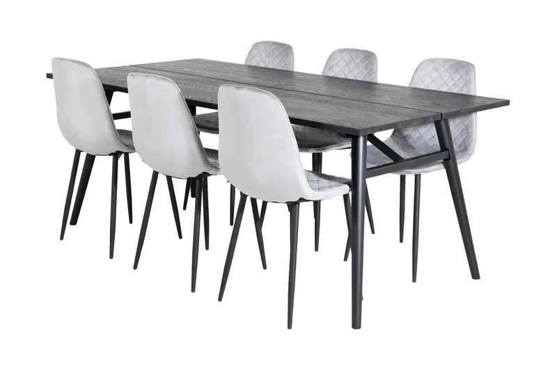 Zenazmi Forlengningsbar Spisegruppe 195 cm inkl. 6 Ypas Stol, Svart/Grå