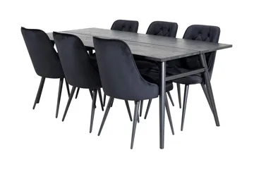 Zenazmi Spisegruppe 195 cm inkl. 6 Valera Lyx Fløyelsstoler - Svart - Møbler - Bord - Spisegruppe
