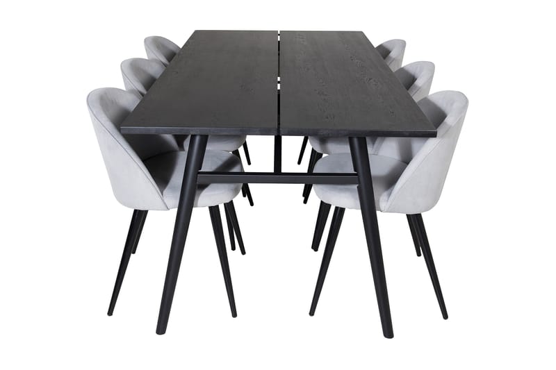 Zenazmi Spisegruppe 195 cm inkl. 6 Valeri Cordfløyelstoler - Svart/Grå - Møbler - Bord - Spisegruppe