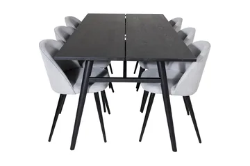Zenazmi Spisegruppe 195 cm inkl. 6 Valeri Cordfløyelstoler - Svart/Grå - Møbler - Bord - Spisegruppe