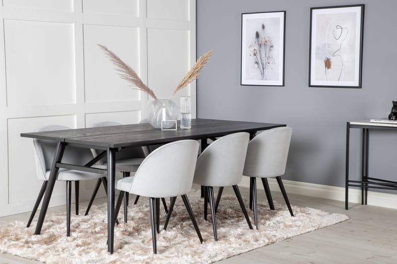 Zenazmi Spisegruppe 195 cm inkl. 6 Valeri Cordfløyelstoler - Svart/Grå - Møbler - Bord - Spisegruppe