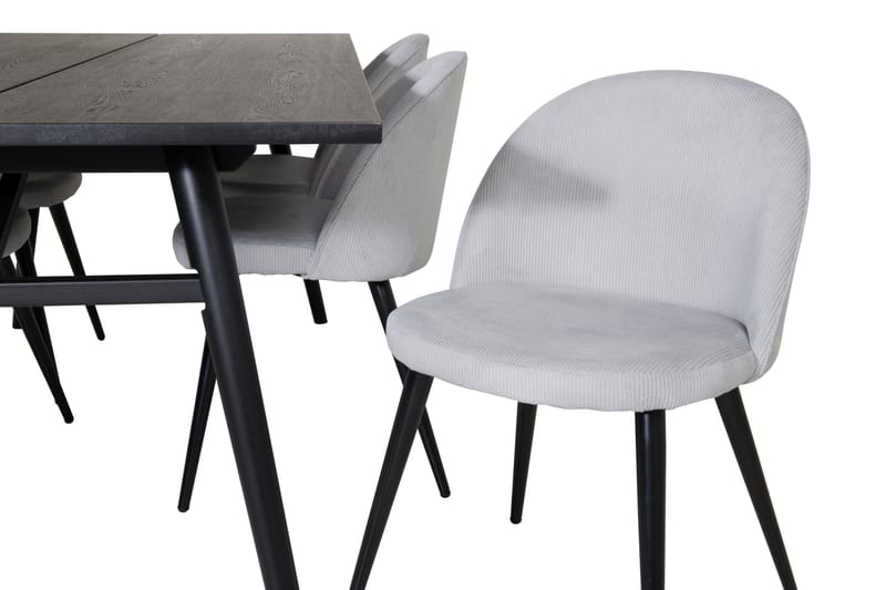 Zenazmi Spisegruppe 195 cm inkl. 6 Valeri Cordfløyelstoler - Svart/Grå - Møbler - Bord - Spisegruppe