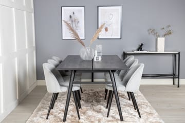 Zenazmi Spisegruppe 195 cm inkl. 6 Valeri Cordfløyelstoler - Svart/Grå - Møbler - Bord - Spisegruppe