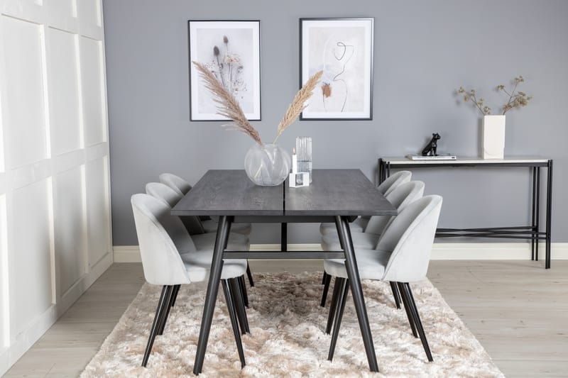 Zenazmi Spisegruppe 195 cm inkl. 6 Valeri Cordfløyelstoler - Svart/Grå - Møbler - Bord - Spisegruppe