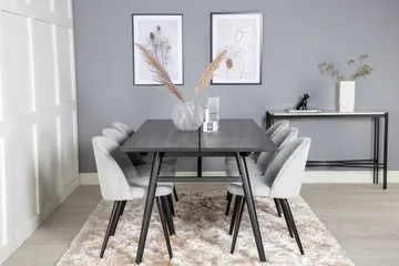 Zenazmi Spisegruppe 195 cm inkl. 6 Valeri Cordfløyelstoler - Svart/Grå - Møbler - Bord - Spisegruppe