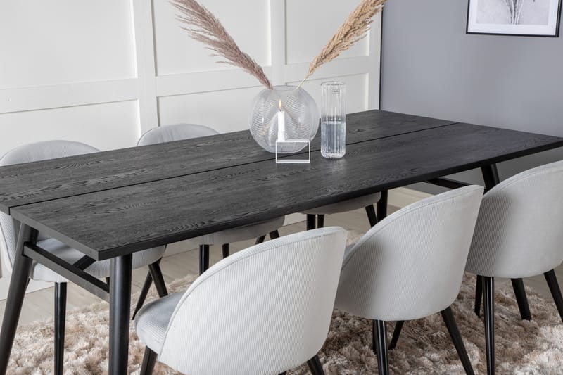 Zenazmi Spisegruppe 195 cm inkl. 6 Valeri Cordfløyelstoler - Svart/Grå - Møbler - Bord - Spisegruppe