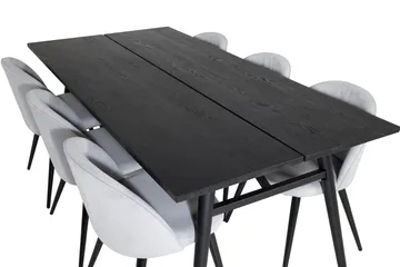 Zenazmi Spisegruppe 195 cm inkl. 6 Valeri Cordfløyelstoler - Svart/Grå - Møbler - Bord - Spisegruppe