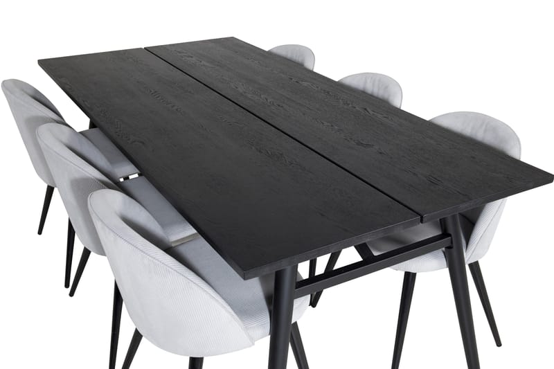 Zenazmi Spisegruppe 195 cm inkl. 6 Valeri Cordfløyelstoler - Svart/Grå - Møbler - Bord - Spisegruppe