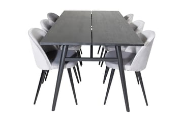 Zenazmi Spisegruppe 195 cm inkl. 6 Valerie Fløyelsstoler - Svart/Lysegrå - Møbler - Bord - Spisegruppe