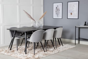 Zenazmi Spisegruppe 195 cm inkl. 6 Valerie Fløyelsstoler - Svart/Lysegrå - Møbler - Bord - Spisegruppe