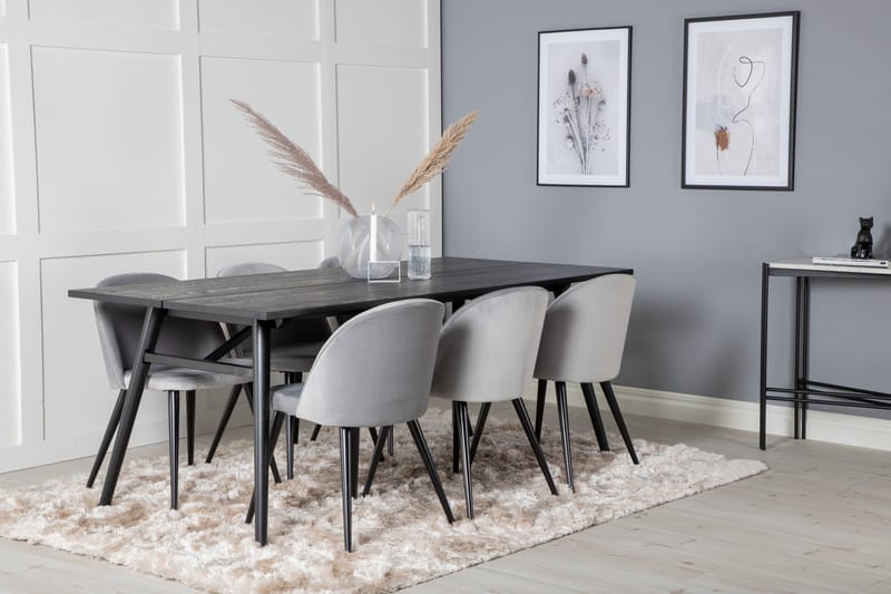 Zenazmi Spisegruppe 195 cm inkl. 6 Valerie Fløyelsstoler - Svart/Lysegrå - Møbler - Bord - Spisegruppe