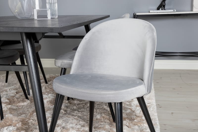Zenazmi Spisegruppe 195 cm inkl. 6 Valerie Fløyelsstoler - Svart/Lysegrå - Møbler - Bord - Spisegruppe