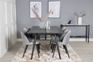 Zenazmi Spisegruppe 195 cm inkl. 6 Valerie Fløyelsstoler - Svart/Lysegrå - Møbler - Bord - Spisegruppe