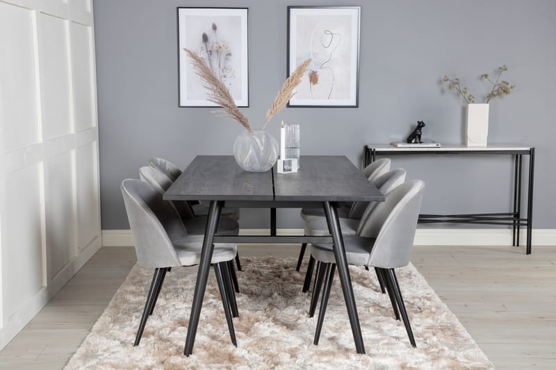 Zenazmi Spisegruppe 195 cm inkl. 6 Valerie Fløyelsstoler - Svart/Lysegrå - Møbler - Bord - Spisegruppe