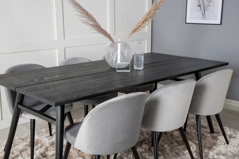 Zenazmi Spisegruppe 195 cm inkl. 6 Valerie Fløyelsstoler - Svart/Lysegrå - Møbler - Bord - Spisegruppe